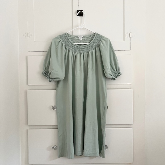 LAKE Pajamas 100% Pima Cotton Smocked Flutter Nightgown in Green Size Large - Picture 1 of 5